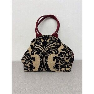 Atenti Tapestry Raised Velvet Floral Shoulder Bag, Burgundy Velvet Handles, 13x6